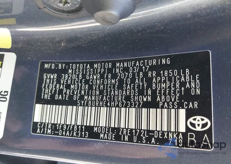 2017 Toyota Corolla Le from USA, damaged, VIN 5YFBURHE4HP673327